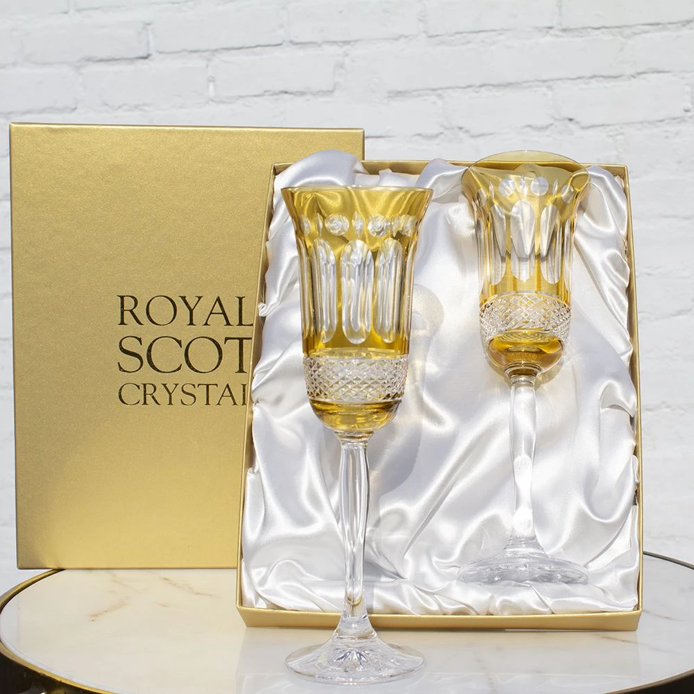 Royal Scot - Belgravia Flute Pair Amber Presentation Boxed 2 Royal Scot - Belgravia Flute Pair Amber Presentation Boxed - Image 2