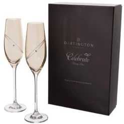 DARTINGTON Glitz Celebrate Gold Flute Glass Pair ST2663/5 -Glassware Specialty Store gold flute and box 1573662714